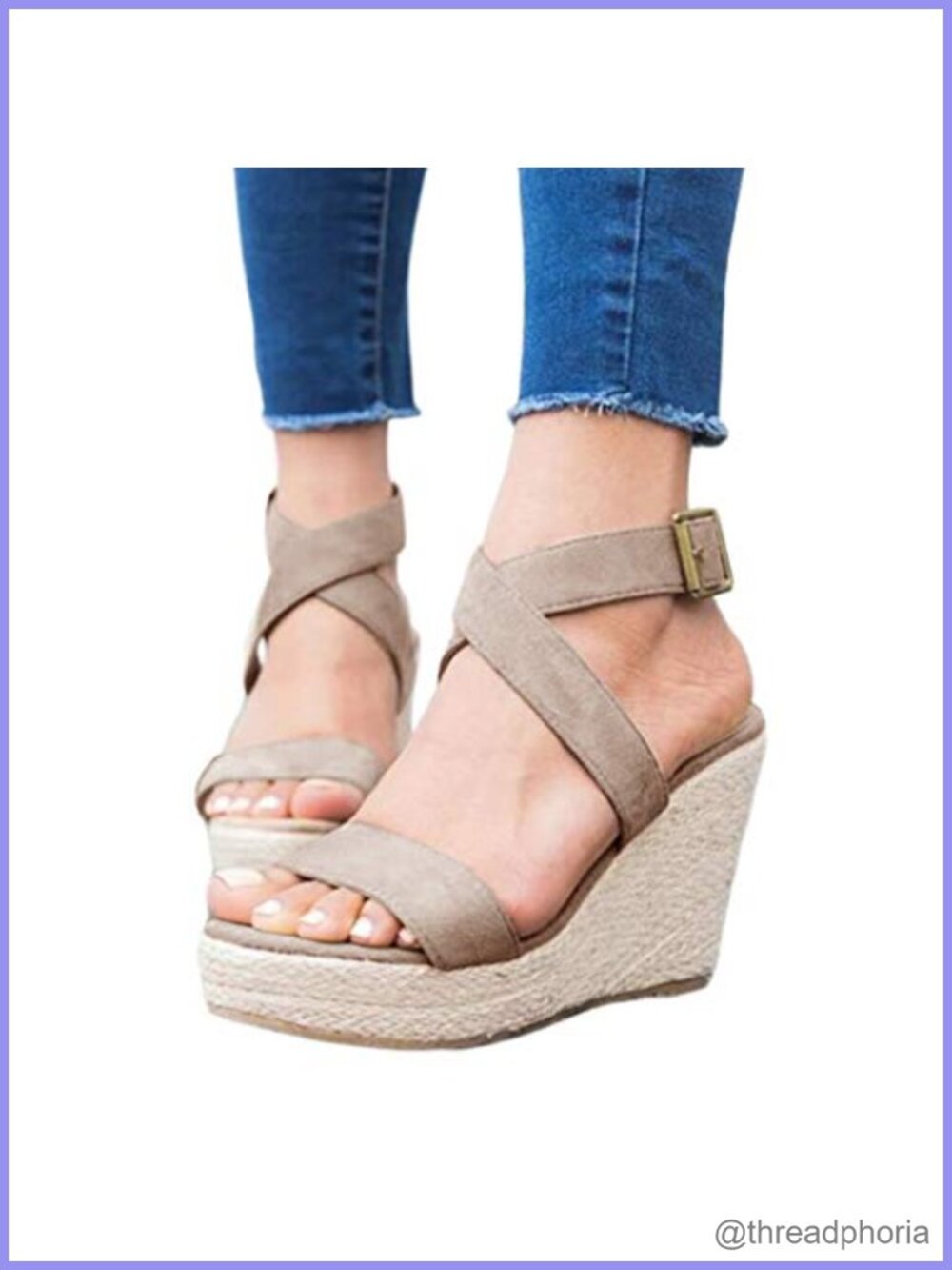 Womens Suede Open Toe Platform Wedge Espadrille Sandals Ankle Strap Buckle
